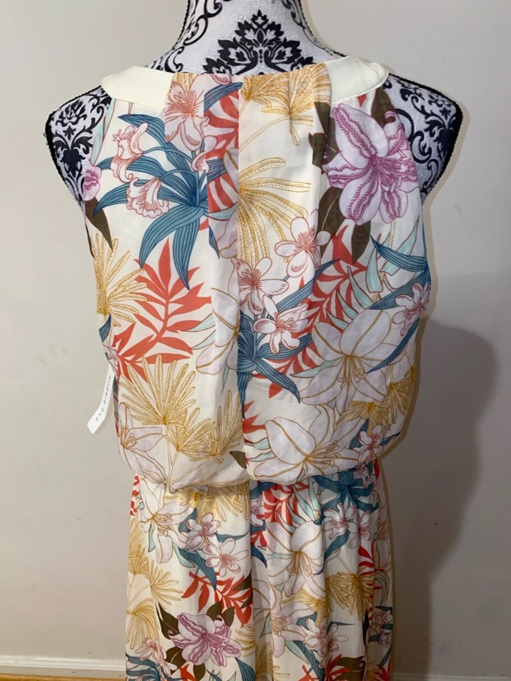 NWT! Robbie Bee Cream Maxi Dress with Coral, Teal & Mustard Floral Print Size 14 - Picture 7 of 16
